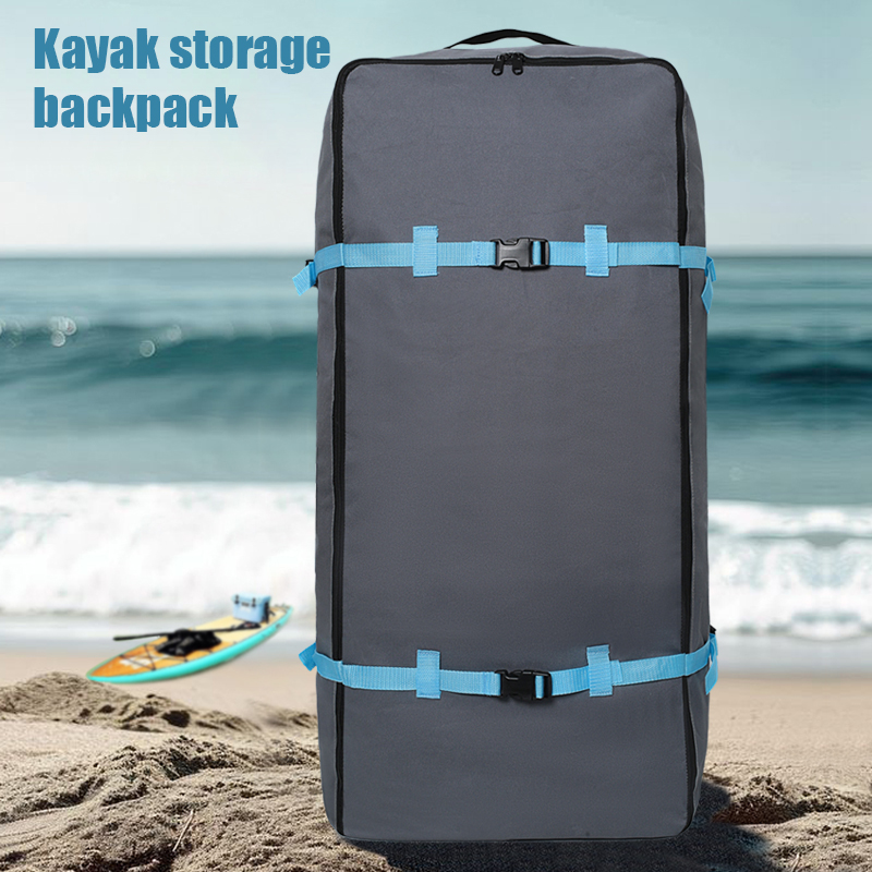 Sports Equipment Outdoor Storage - กระเป๋าเป้สะพายหลังผ้าอ็อกซ์ฟอร์ดสีเทาพร้อมสายรัดเสริมภายนอก, กระเป๋าเป้สะพายหลังสำหรับกระดานโต้คลื่นแบบเป่าลม, อุปกรณ์กีฬาทางน้ำแบบพกพา, กระเป๋าเก็บของความจุขนาดใหญ่