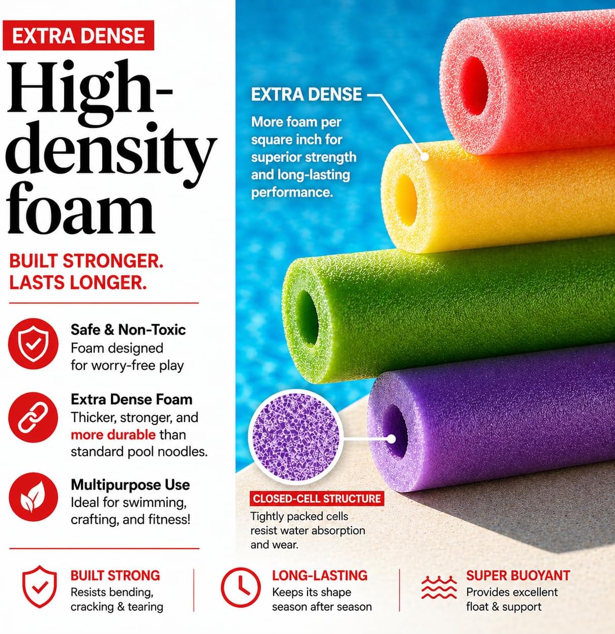 โฟมแท่งสำหรับสระว่ายน้ำ 40 ชิ้ - Foam Pool Noodle บทวิจารณ์และราคา